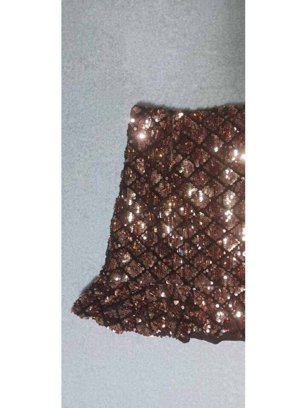 Forever 21 Sequin Mermaid Ruffled Mini Skirt Womens Size Medium Gold Diamond... - Picture 7 of 11